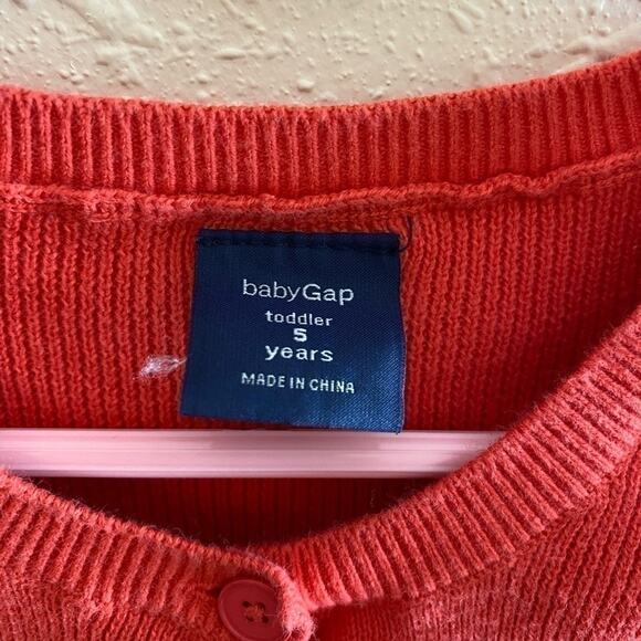 Gap Girl’s Coral Long Sleeve Crew Neck Cotton Button Up Cardigan Sweater Size 5 - Picture 4 of 5